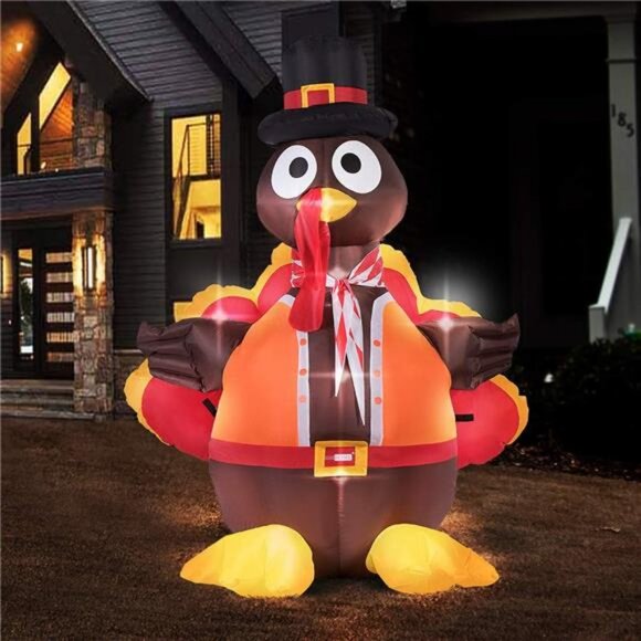 5ft Height Thanksgiving Inflatable LED Lighted Turkey with Hat Blow up - Picture 1 of 7